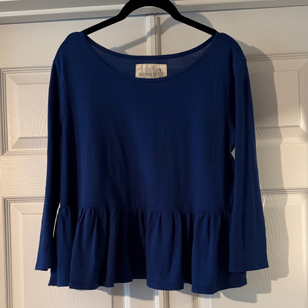 We The Free Navy Long Sleeve Peplum Top